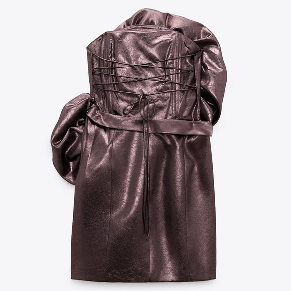 NEW Zara Voluminous Flower Strapless Lace Up Back Mini Dress 7699/308 - Picture 4 of 16